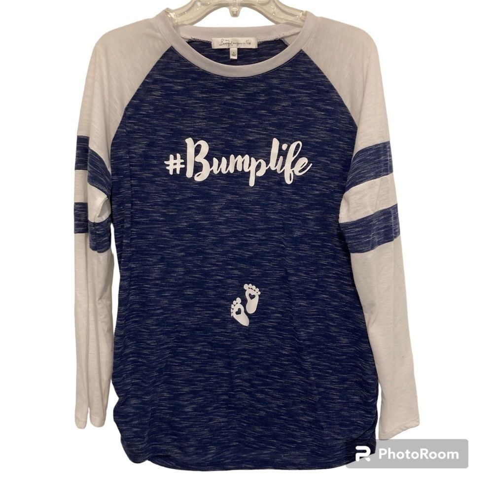 Two Beautiful Maternity Long Sleeve Shirt #Bumplife Women’s Large Blue White